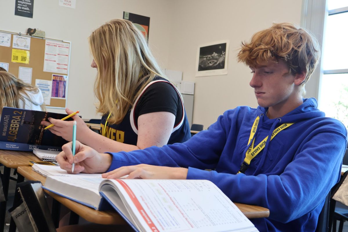 Sophomore Miles Alder studying in math. 