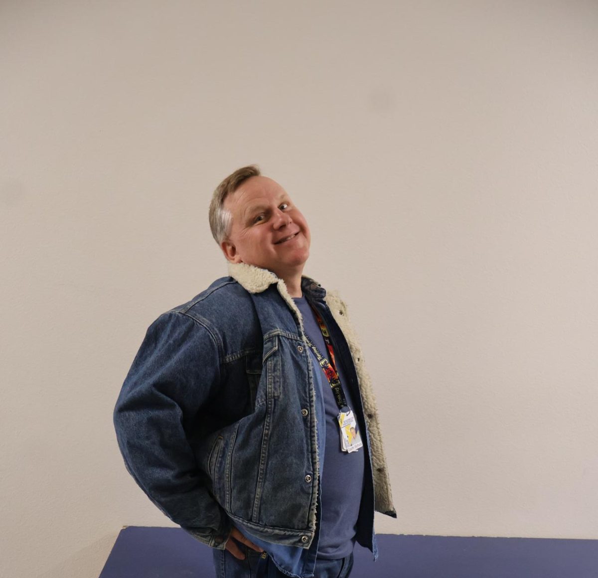 Mr. Schulz posing for a photo while participating in the Luau spirit week. 